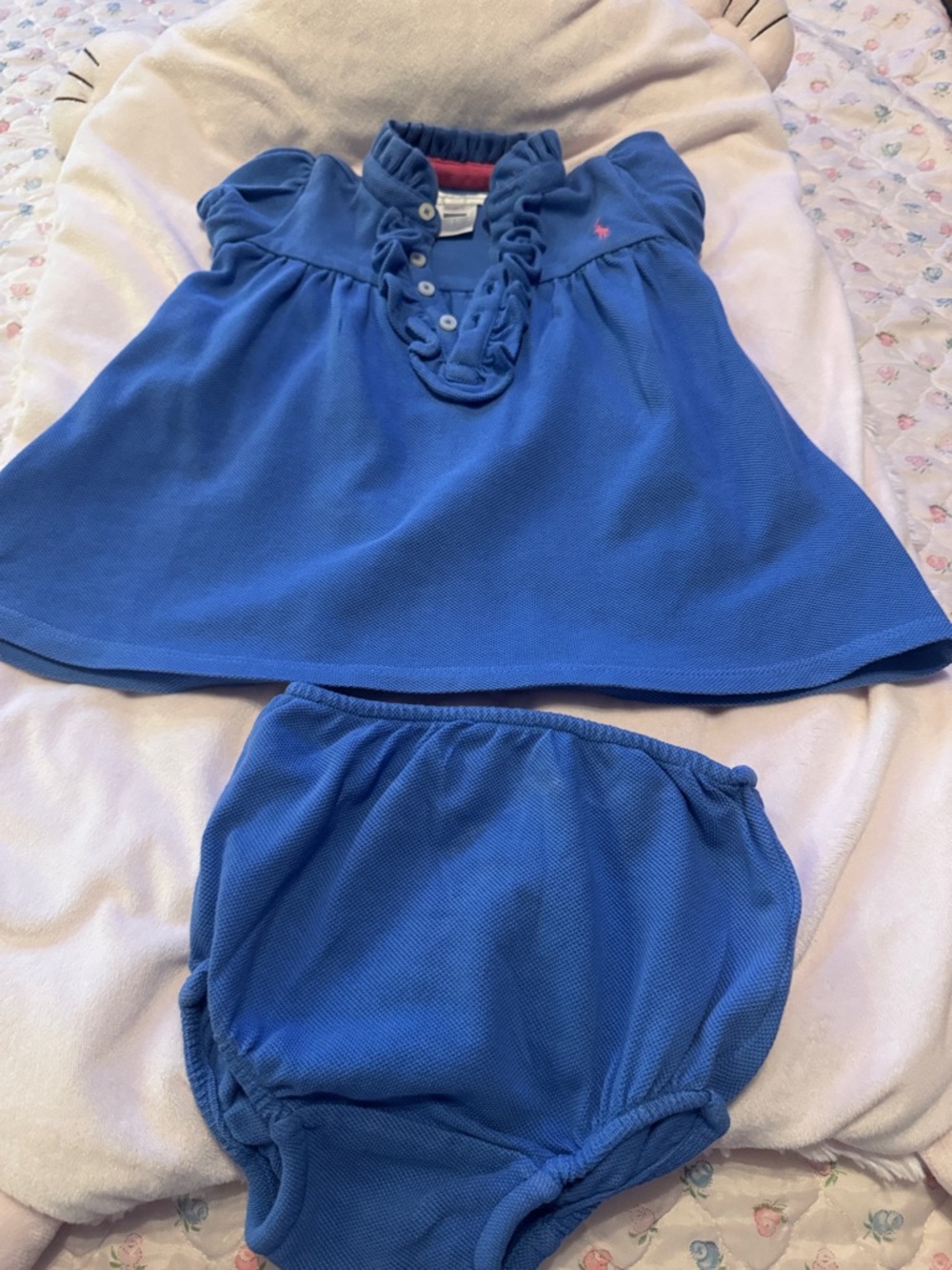 Ralph Lauren Girls Royal Blue Ruffle Polo Dress with Bloomers